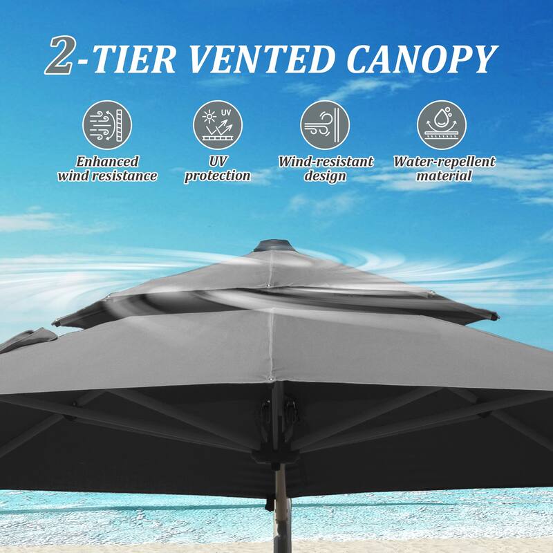 Round Cantilever Umbrella with Center Pole, Gray (Base Not Included)