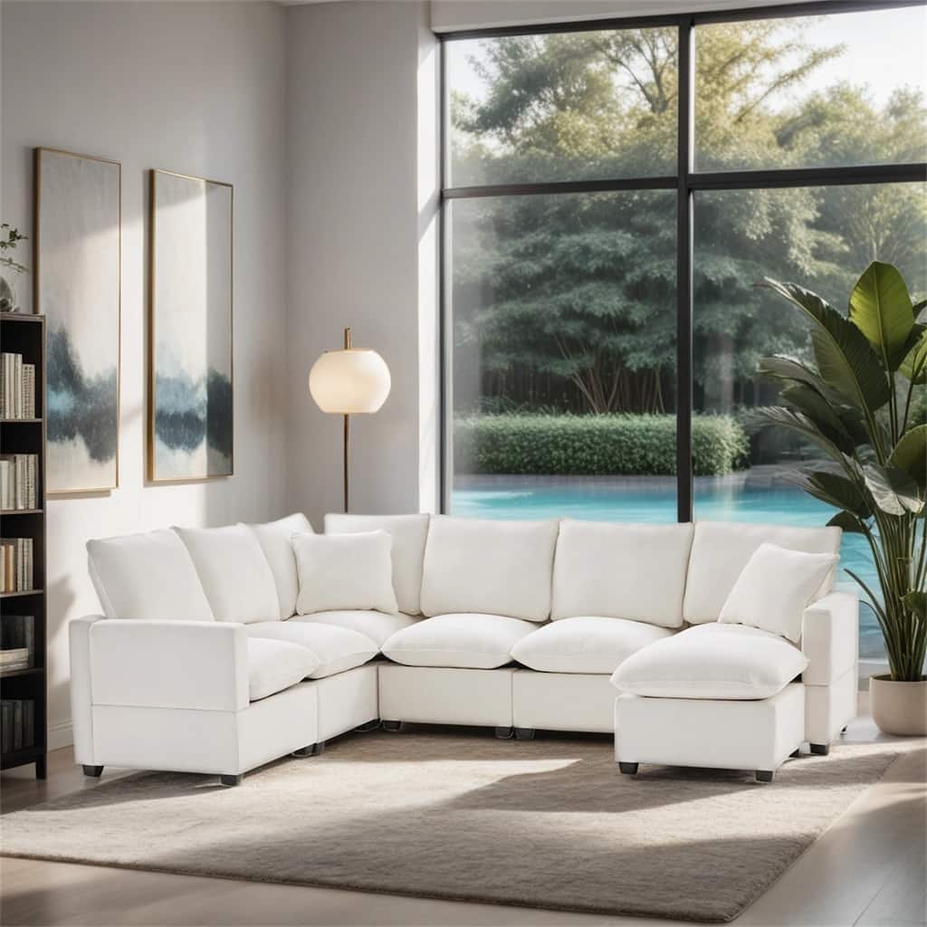 Modern U Shape Modular Sofa,Chenille Sectional Couch Set w/2 Pillows