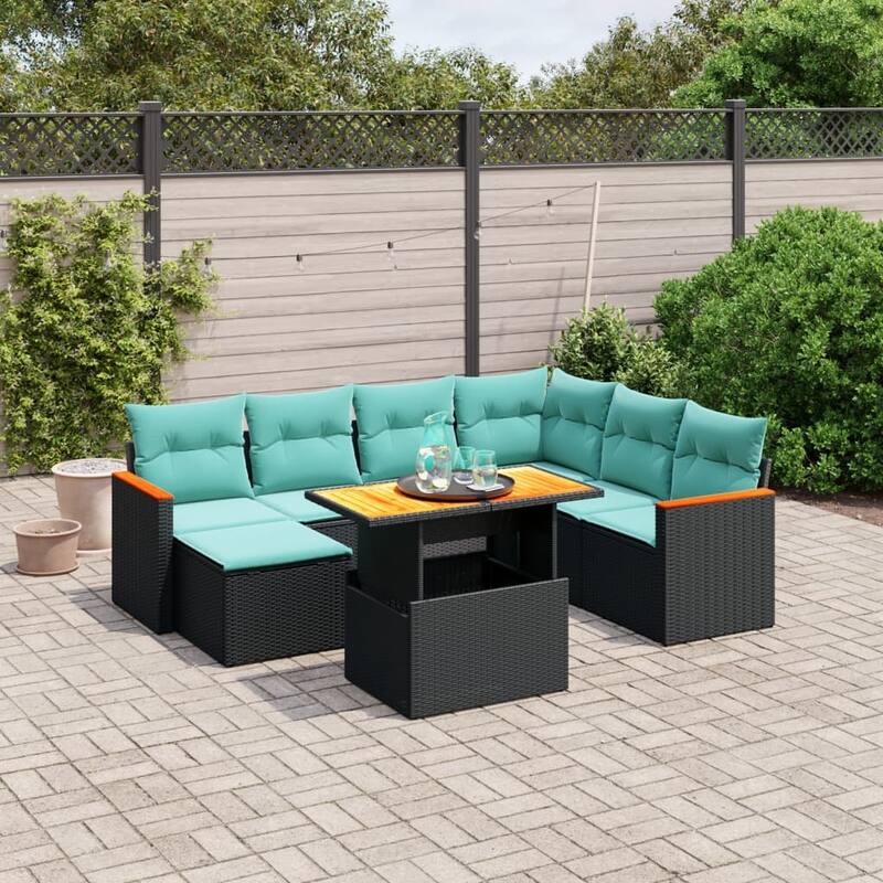 vidaXL Patio Sofa Set with Cushions Outdoor Furniture 8 Piece Poly Rattan - 24.4 x 24.4 x 27.2 - Black
