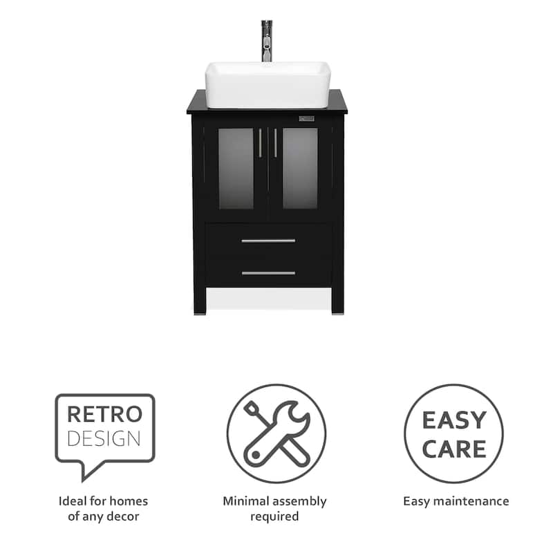 eclife 24" Classical Bathroom Vanity Set with Tempered Glass Vessel Sink Oil Rubbed Bronze Faucet and Drain