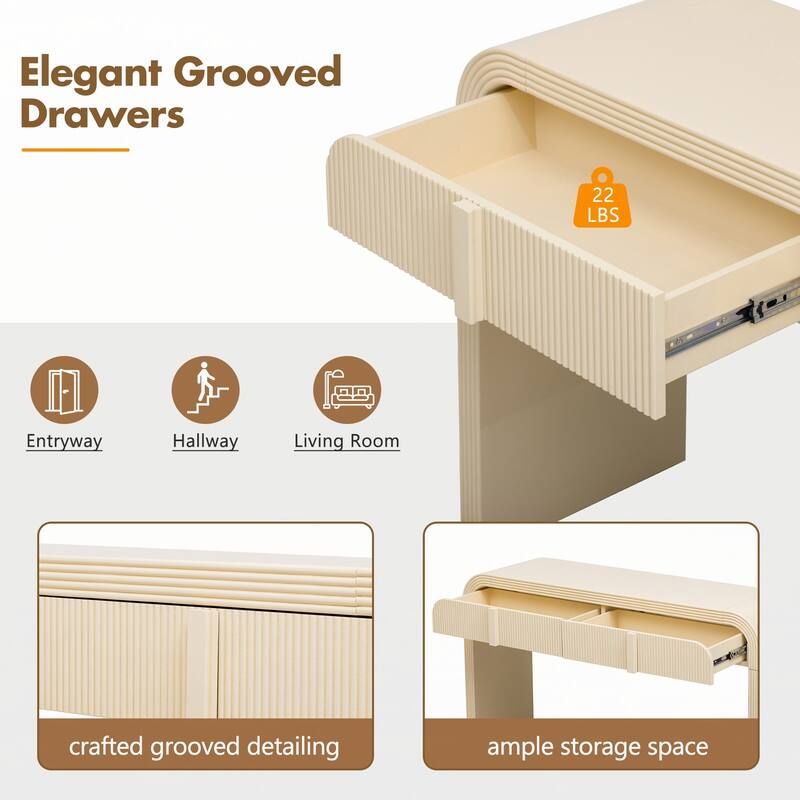 Modern Console Table with 2 Storage Drawers(Apricot Cream)