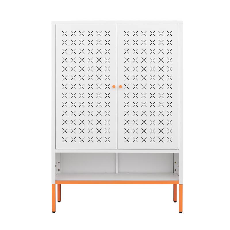 Grid Double Door Shoe Cabinet, Three Adjustable Compartments , Suspended Hollow Shoe Changing Compartment