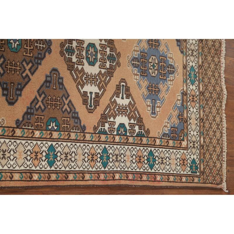 Geometric Turkoman Persian Vintage Area Rug Handmade Wool Carpet - 4'5" x 5'11"