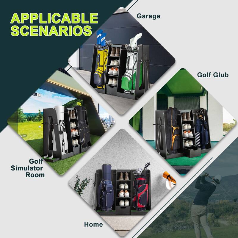 55.5''x16''x37''(LxWxH) Wooden Golf Bag Organizer and Storage Rack