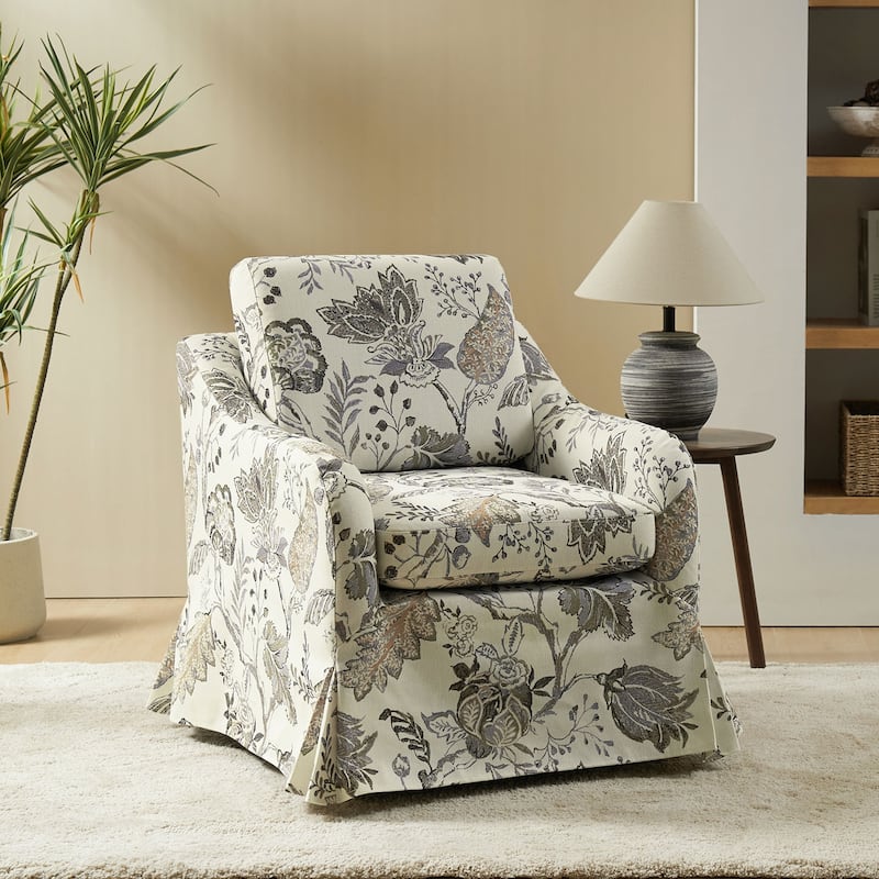 Alois Floral Slipcover Swivel Accent Chair with Removable Cushion by HULALA HOME