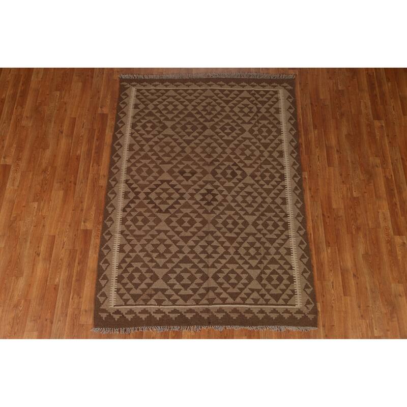 Tribal Geometric Kilim Area Rug Flat-weave Oriental Wool Carpet - 4'10" x 6'8"