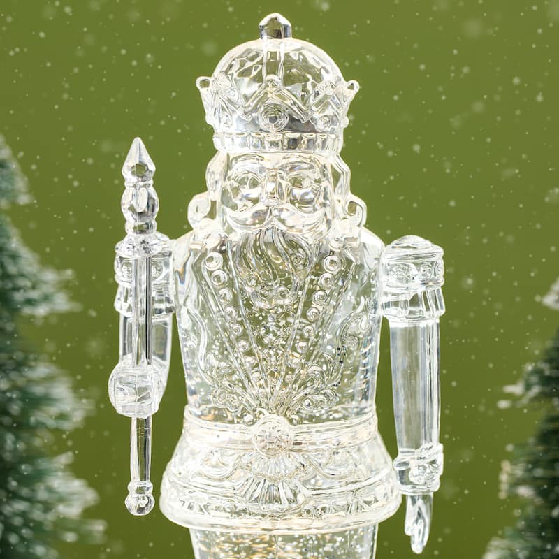 Glitzhome 12.5"H Lighted Swirling Crystal Nutcracker Figurine Snow Waterglobe - LED Snow Globe