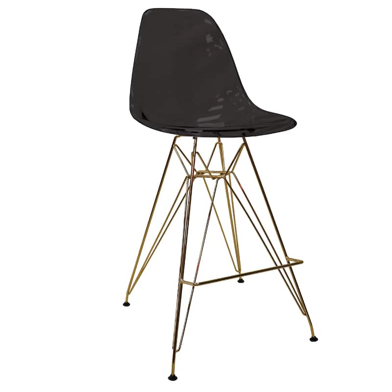 Cresco Modern Ergonomic Acrylic Gold Finish Steel Frame Barstool with Footrest, Sleek Design for Kitchen or Home Bar Seating - Transparent Black