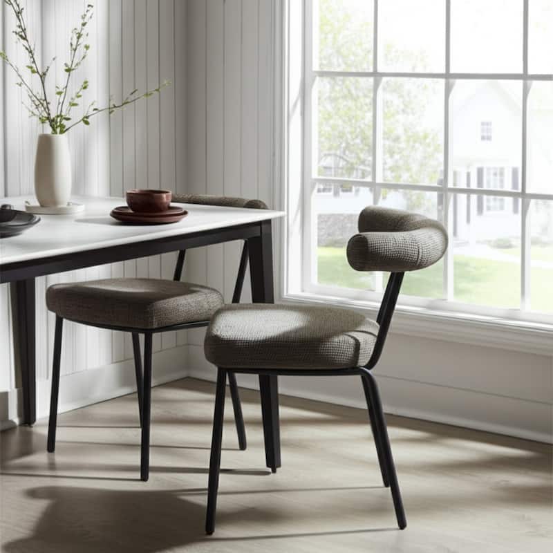 HomeRoots Set of Two Green and Black Upholstered Chenille Open Back Dining Side Chairs - 23' X '29.9' X '23 - Set of 2 - 23' X '29.9' X '23 - Green