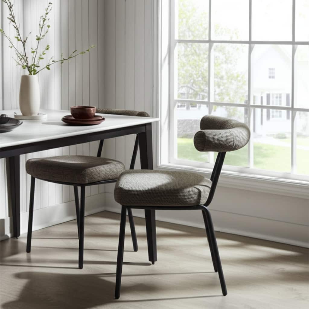 HomeRoots Set of Two Green and Black Upholstered Chenille Open Back Dining Side Chairs - 23' X '29.9' X '23