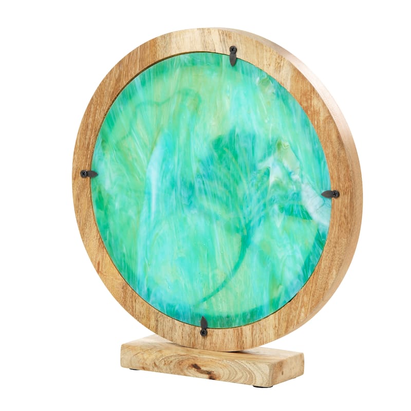 River of Goods Round Decorative Stained Glass Mango Wood Stand - 13" x 3" x 14"