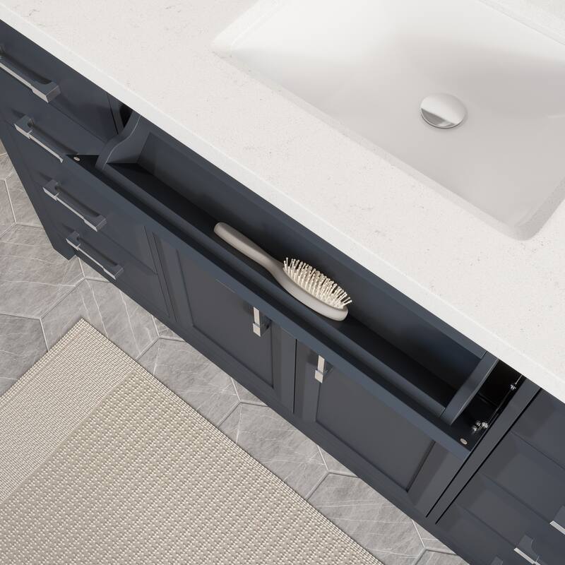 Calumet 60-in Solid Hardwood Bathroom Vanity with Engineered Stone Countertop