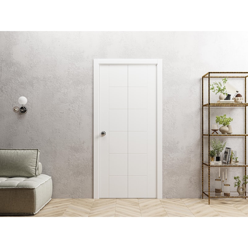 Sliding Closet Bi-fold Doors | Mela 0716 Painted White | Sturdy Tracks Moldings Trims | Wood Solid Bedroom Wardrobe Doors