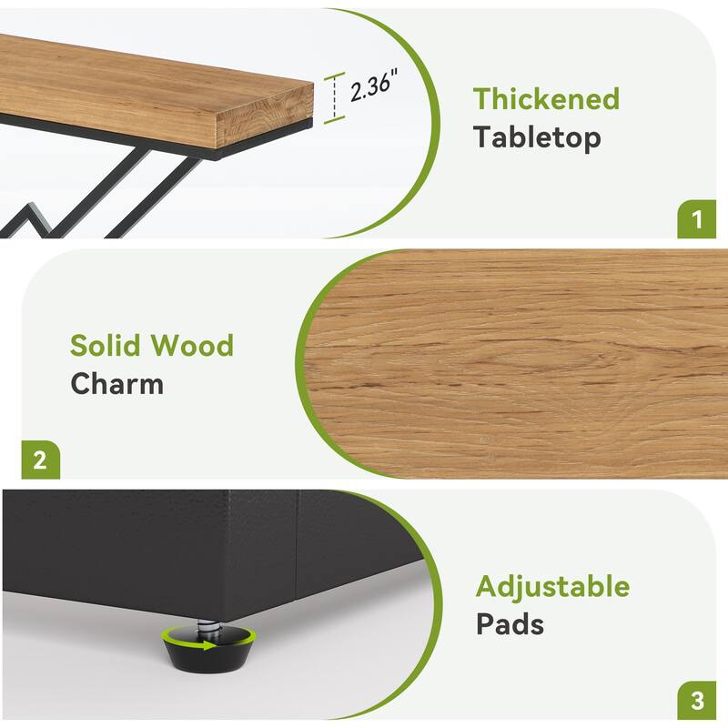 43.2" Solid Wood Console Table with Stylish Geometric Metal Base