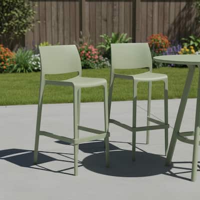 HomeRoots Set of Two 30" Green Heavy Duty Plastic Low Back Outdoor Bar Height Chairs