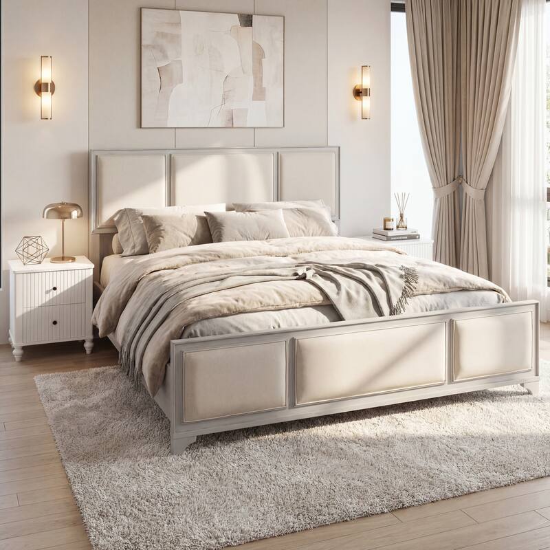 Christopher Knight Home - Hendrix Modern Farmhouse Upholstered Wood Platform Bed with Panel Headboard and Footboard