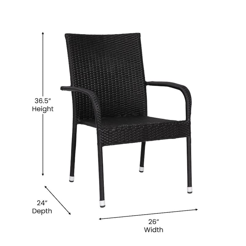 Indoor/Outdoor Stacking Steel Framed Wicker Dining Armchairs - 2 Pack