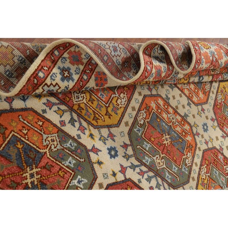 Elephant Feet Heriz Serapi Indian Area Rug Hand-Knotted Wool Carpet - 7'9" x 9'11"