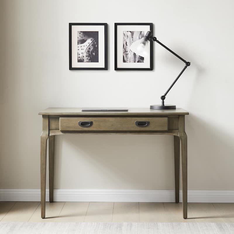 Stratus Solid Wood Laptop Writing Desk with Drop Front Keyboard Drawer - Smoke Grey