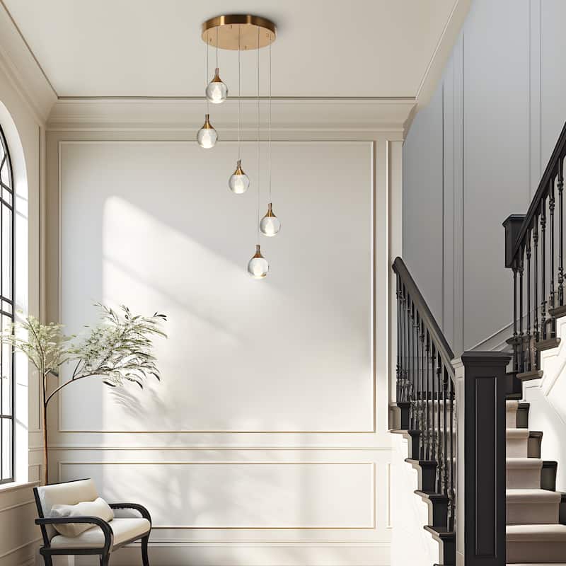 Modern 5-Light LED Brass Chandelier Cluster Pendant Kitchen Island Stairwell Light - Dia. 16.5" x H 6"