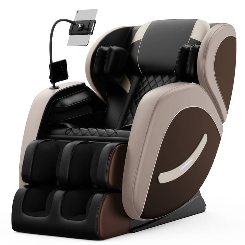 Luxury Zero Gravity Full-Body Massage Chair with Heating, Bluetooth Audio, and Foot Rollers - Home Relaxation Recliner - Upgrade：Black+Grey+Brown