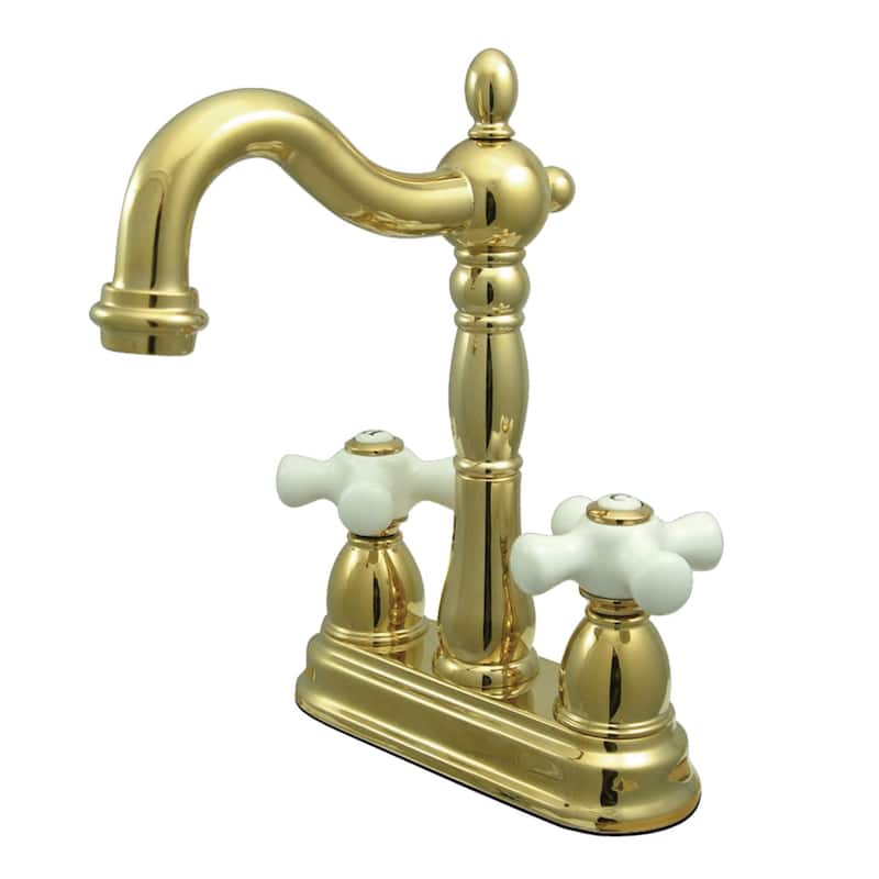 Kingston Brass Heritage Centerset Bar Faucet with Porcelain Cross