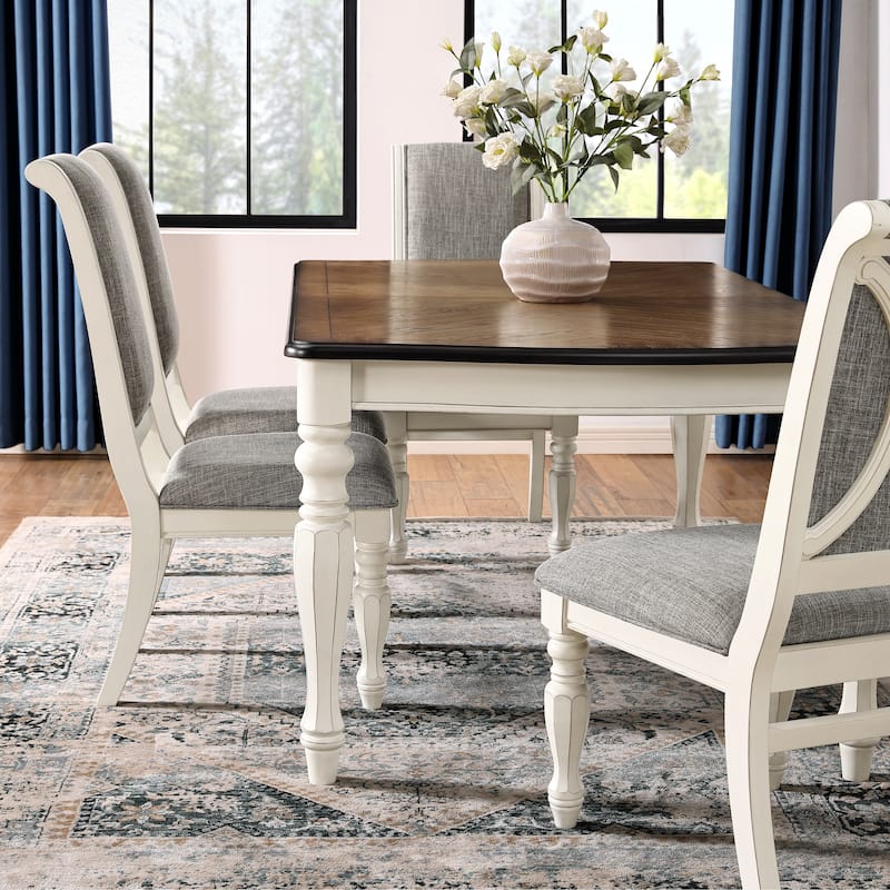 Roundhill Furniture Belleza French Country 5-Piece Dining Set in Antique White and Weathered Oak Finish