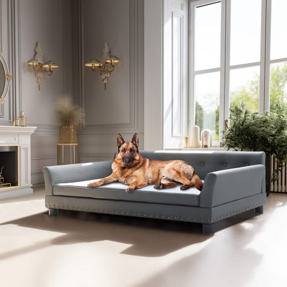 Orthopedic Dog Sofa Lounge Pet Raised Bed Microfiber Leather Upholstered