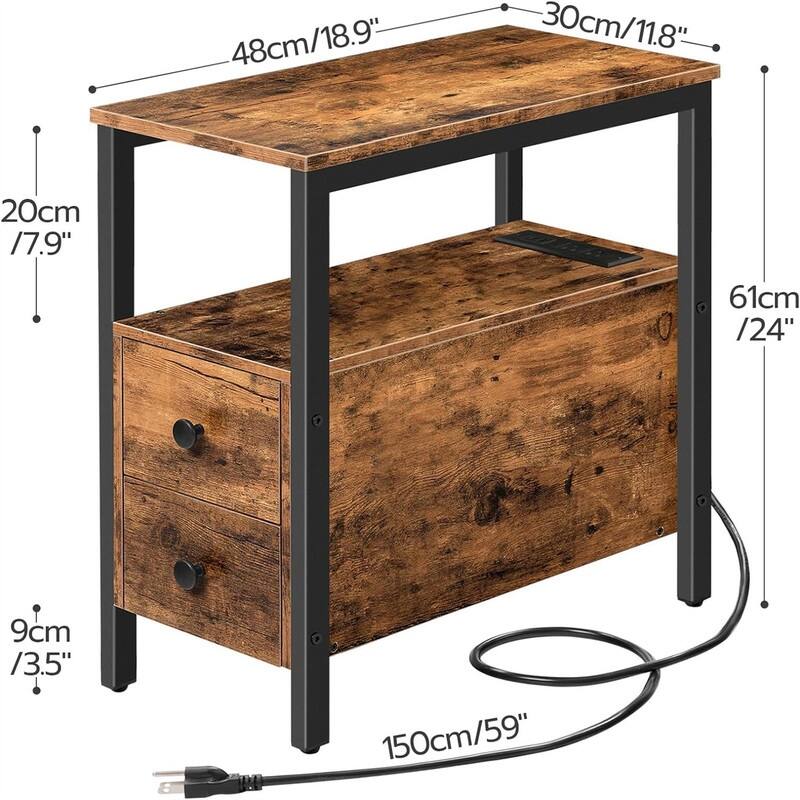 End Table with Charging Station - 11.8"D x 18.9"W x 24"H