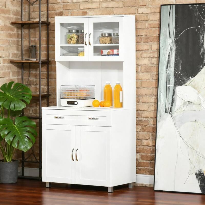 67" Modern Pantry, Wood Kitchen Storage Cabinets with Adjustable Shelves & Drawer, Tall Freestanding Cupboard for Dining Room