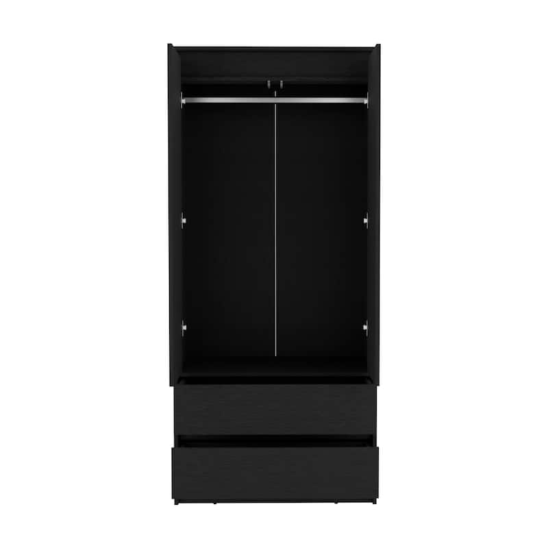 20.47" Modern Double-door Armoire with Two Drawers and Hanging Rod for Bedroom