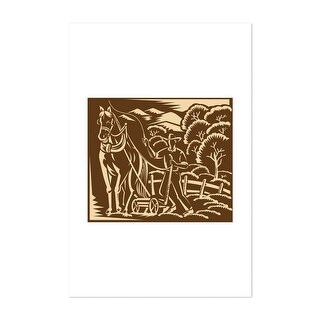 Farmer Farming Plowing With Farm Horse Woodcut Retro Art Print/Poster ...