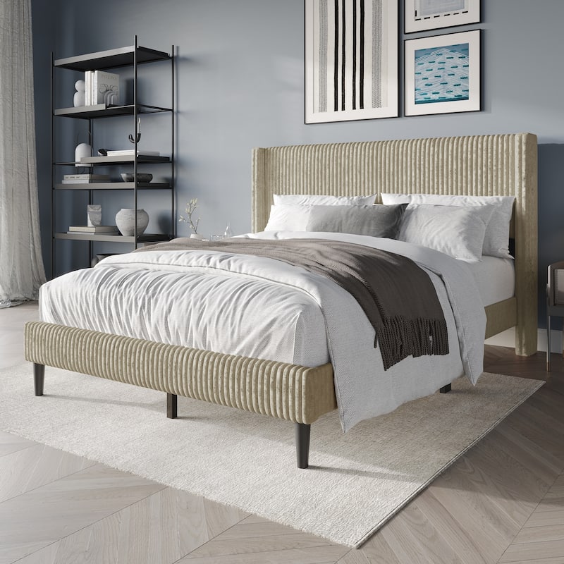 CraftPorch Modern Wingback Upholstered Velvet Bed