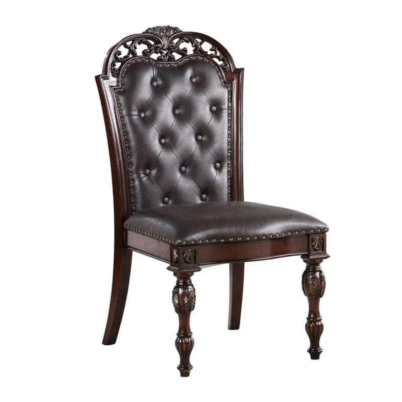 Eva 7pc Dining Table and Chair Set, Brown Faux Leather, 72-93 Inch