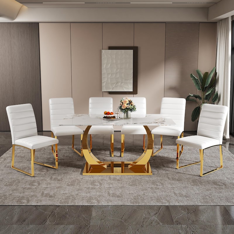 5-Piece Modern Tempered Glass Dining Table Set, 63-Inch Dining Table with 4 Minimalist Style Chairs
