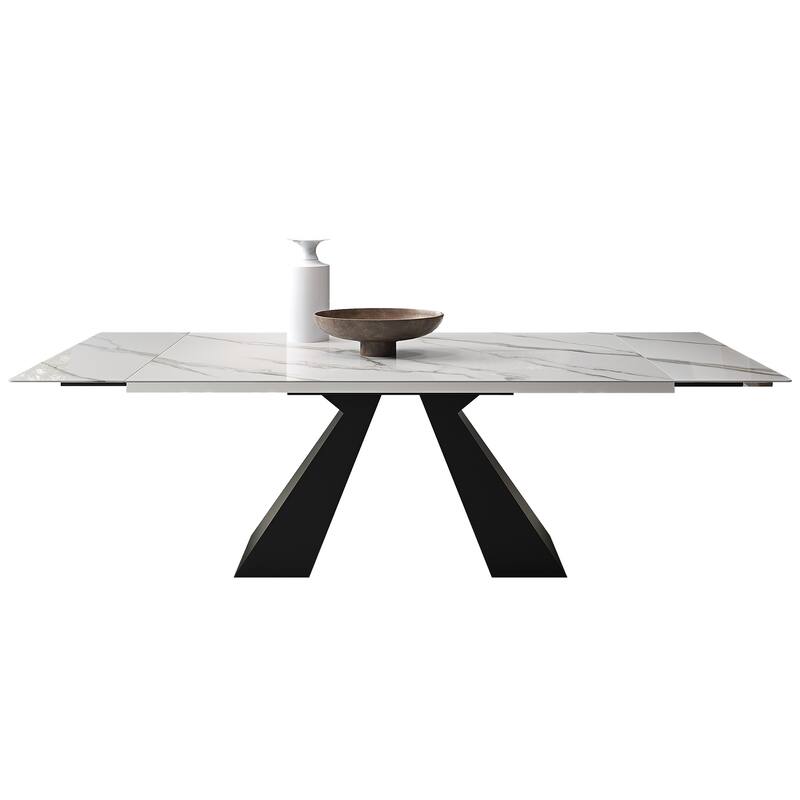63'' to 94.5” Extendable Dining Table For 8-10 with Sintered Stone Tabletop and Metal Base - 94.48"