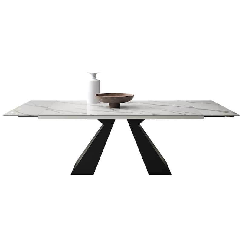 63'' to 94.5” Extendable Dining Table For 8-10 with Sintered Stone Table top and Metal Base - 94.48"