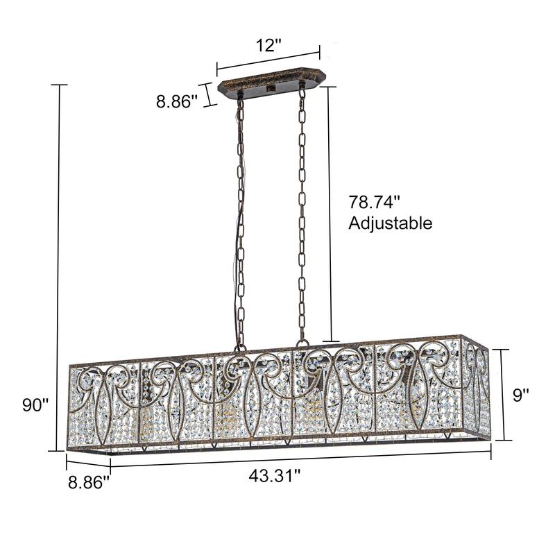 Vintage Glam 4-Light Linear Crystal Pendant Light for Kitchen Island Dining Room