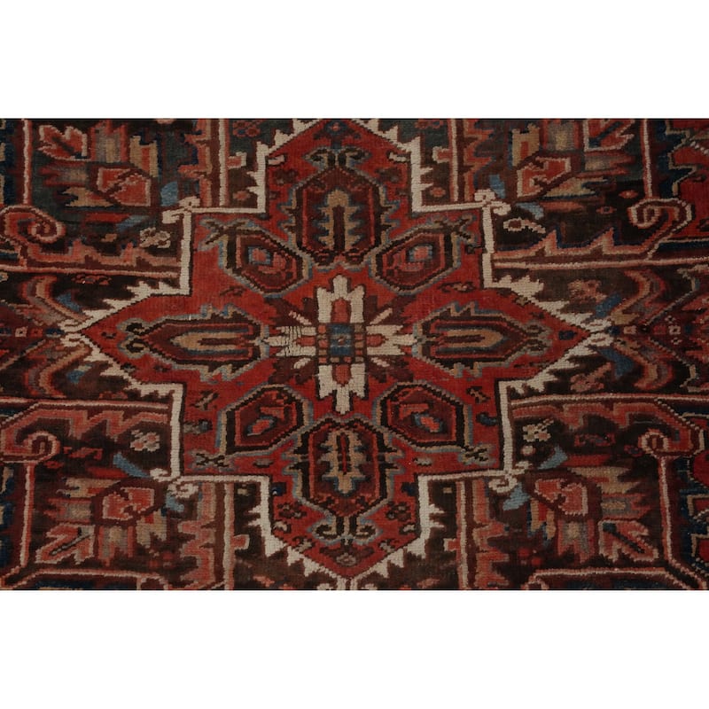 Hand Knotted Oriental 100% Wool Carpet Traditional Medallion Oranges & Rust Heriz Area Rug - 9' 4'' X 6' 9''