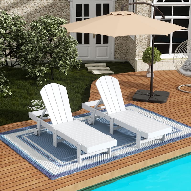 Polytrends Laguna Hdpe All Weather Outdoor Patio Pool Reclining Armless Chaise Lounge With Wheels (Set Of 2)