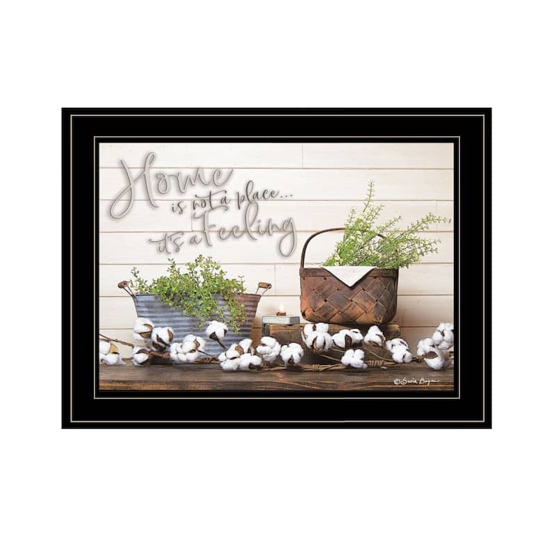 TrendyDecor4U Traditional "Home is not a Place" Framed Print Wall Art by Susan Boyer - Brown, Oranges, Tans - 15 x 19 - Black