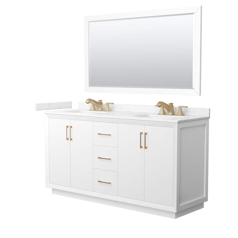 Wyndham Collection WCF4141-66D-VCA-US3M58 Strada 66" Free Standing - White / Carrara Cultured Marble Top / Satin Bronze