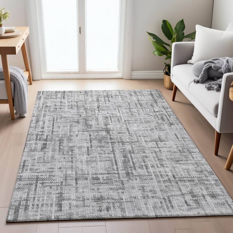 Machine Washable Indoor/Outdoor Modern Crosshatch Chantille Rug