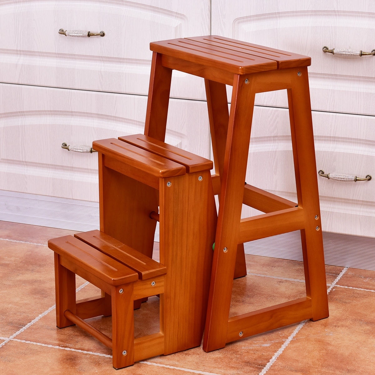Sy Wooden 3 Step Stool Kitchen Folding Wood Ladder Chair Utility Sy Wooden 3 Step Stool Kitchen Folding Wood Ladder Chair Utility Bench Seat