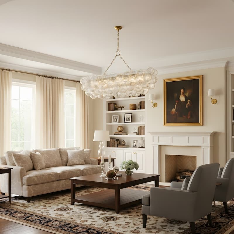 Gold Bubble Ball Chandelier, LED Pendant Light with Glass Globes