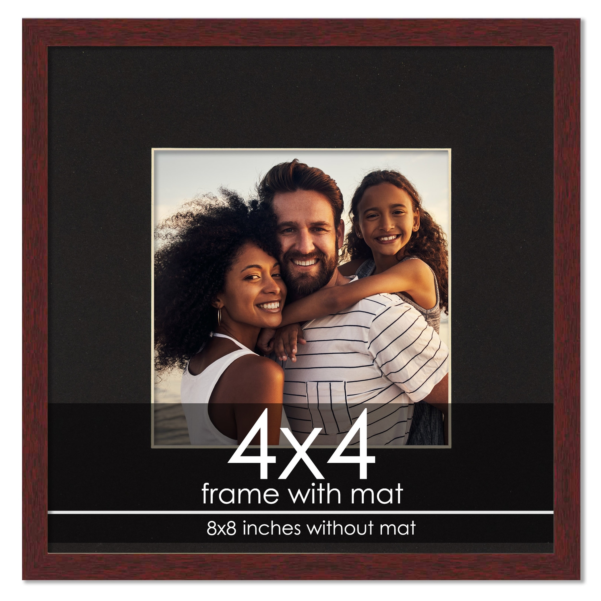 4x4 Frame with Mat - Brown 8x8 Frame Wood Made to Display Print or Poster Measuring 4 x 4 Inches with White Photo Mat