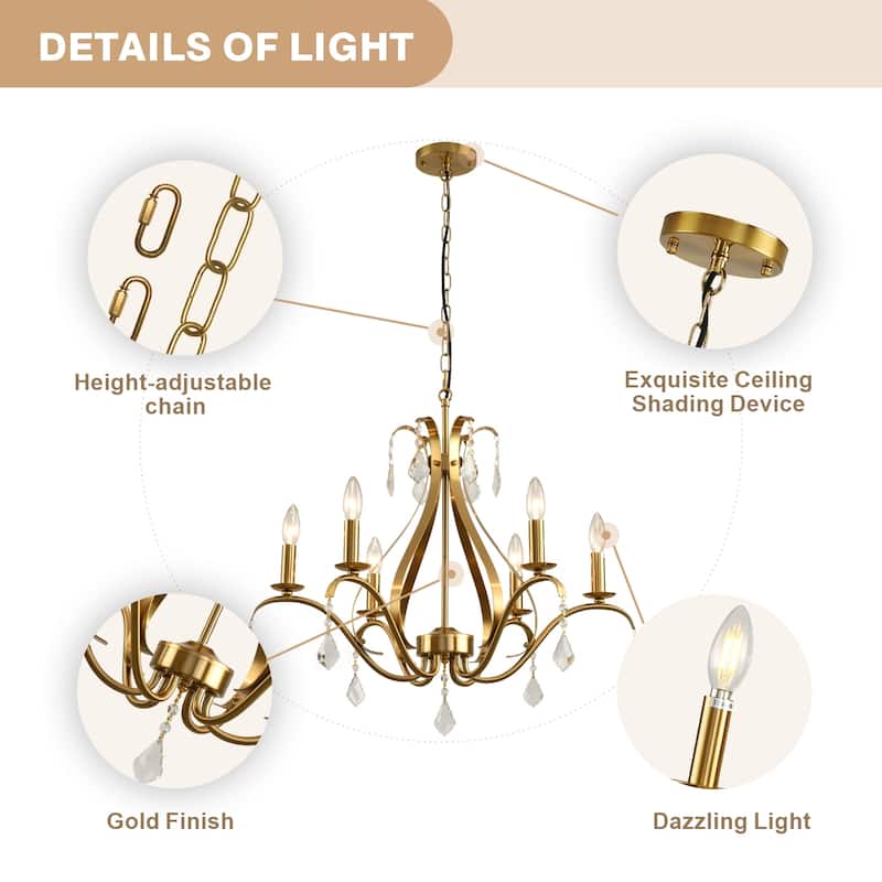 24'' French Country Crystals 6-light chandelier - N/A