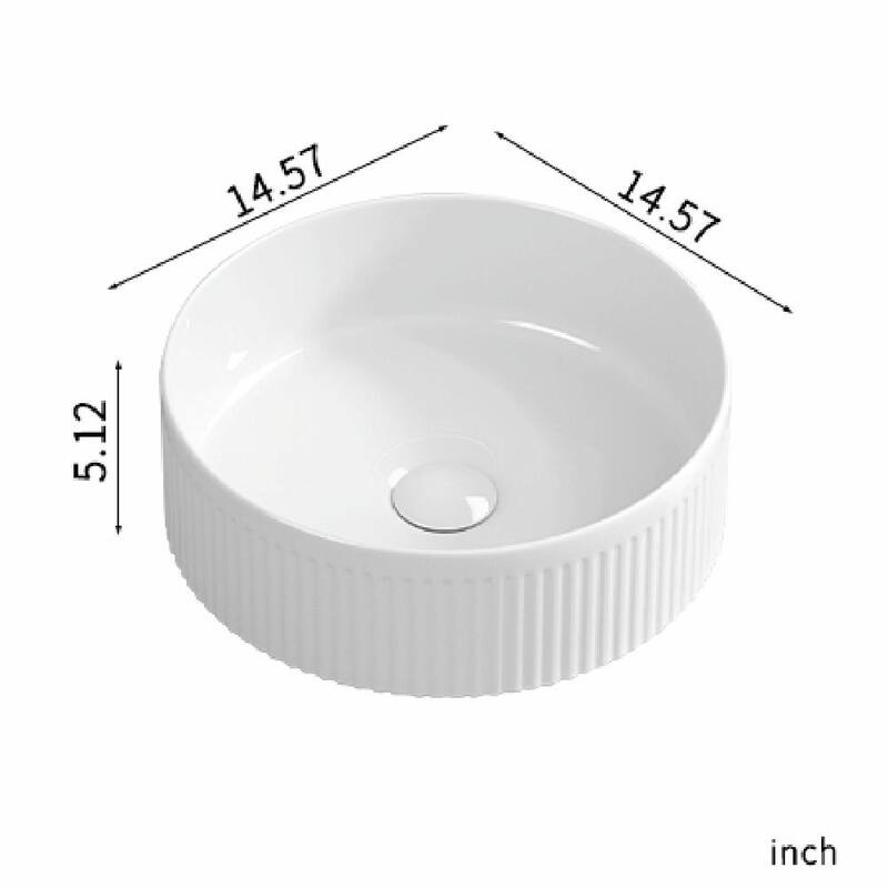 Small Bathroom Sink - 14 Inch Round Above Counter Porcelain Ceramic Vessel Sink