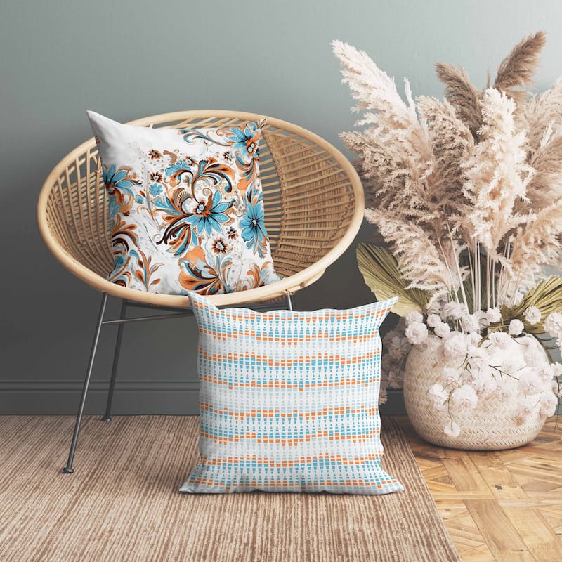Wild Flora Fusion Faux Suede Reversible Throw Pillow Blue and Orange