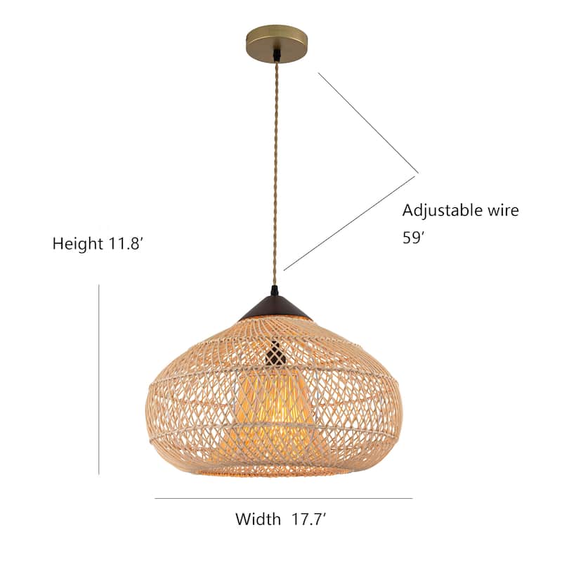 Huka Wabi-Sabi Contemporary Rattan Pendant Light Rustic Boho Interior Decor Light - 17.7